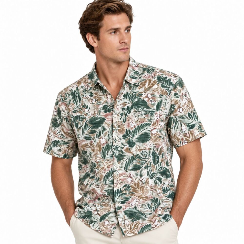 Chaps Ralph Lauren Mens Hawaiian Shirt Small Vintage Floral Tropical Camp Aloha